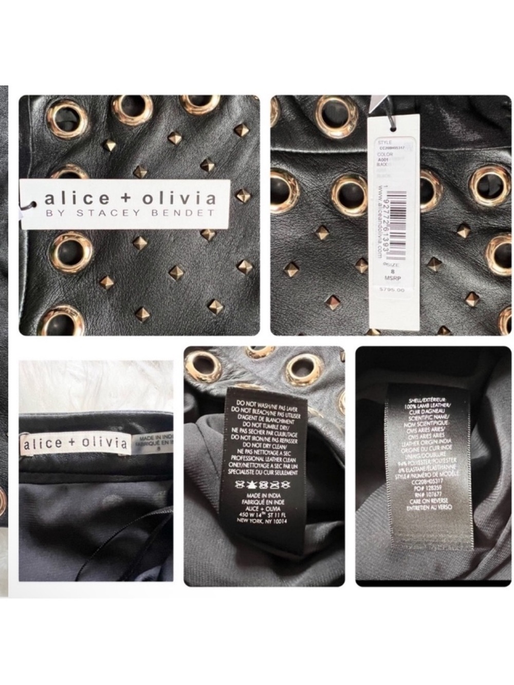 New! ALICE + OLIVIA Embellished Studded Lamb Leather Mini Skirt in Black - Picture 9 of 9